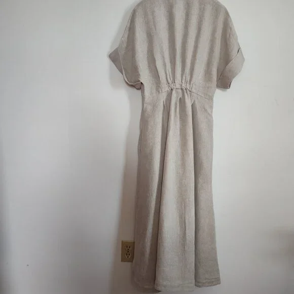 Ladies SZ M Madewell Oat Linen Midi Shirtdress - Picture 3 of 5